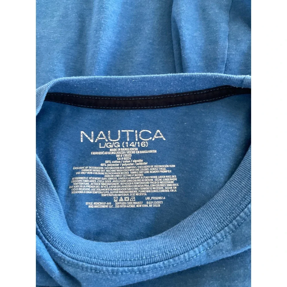 Nautica Boys Blue Short Sleeve T-Shirt Crew Neck Logo Size L‎ 14/16 casual